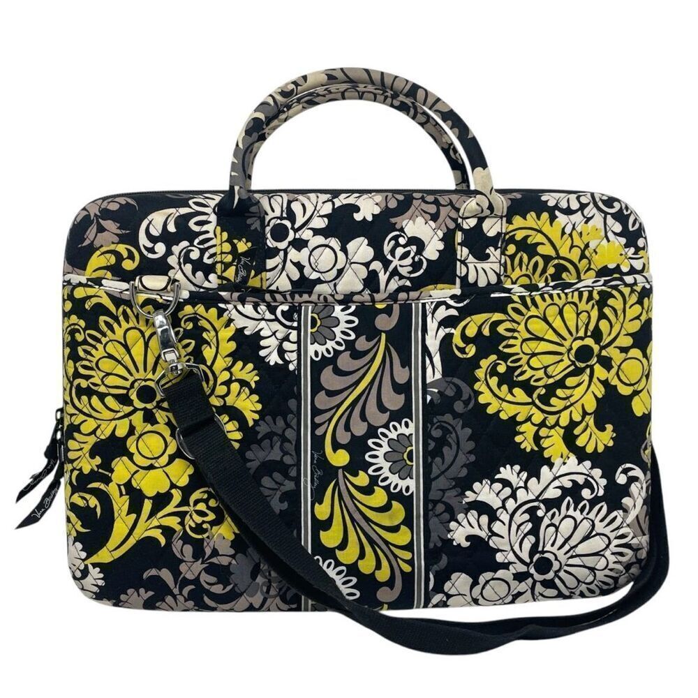 Nwt Vera Bradley-Hard Shell Laptop Case With Strap-Baroque-Black Yellow Gray-Ret